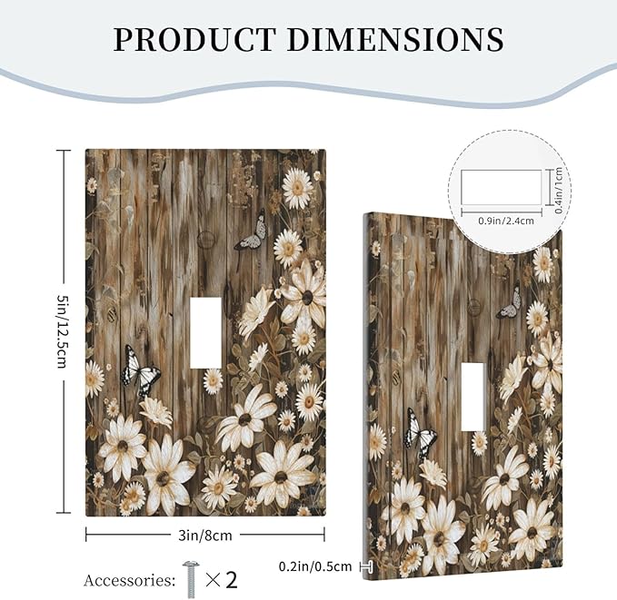 Light Switch Cover Plate Rustic Wood Butterflies Flowers Botanical 1 Gang Single Toggle Decorative Switch Plates Wall Plates Electrical Faceplate for Farmhouse Cabin Decor
