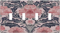 Pink Floral Vintage Botanical Boho Flower Light Switch Covers Quad Toggle Electrical Faceplate 4 Gang Wall Plate Decorative Switch Plates Cover for Farmhouse Home Decor