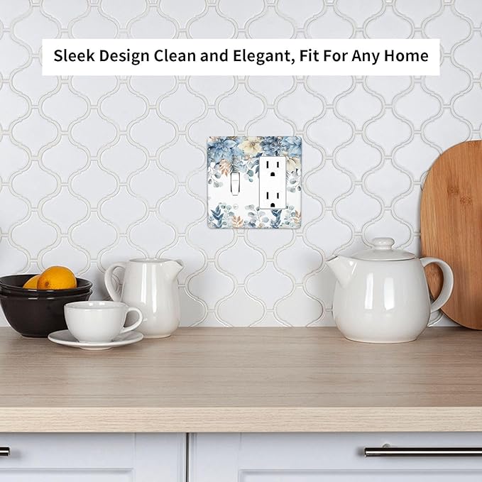 Blue Vine Snowflake Plants Leaves Floral Flowers Outlet Covers 1 Toggle 1 Rocker Combination Decorative Wall Plate Electrical Switch Plates Light Switch Cover Plate for Bedroom Living Room Decor