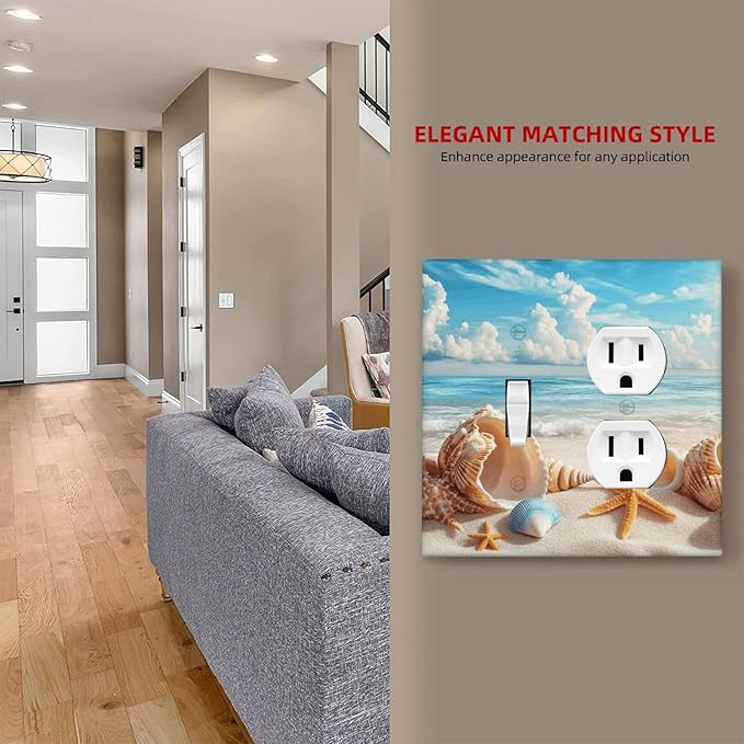 Beach Coastal Seashore Sea Starfish Shell Sand Wallplates 1 Toggle 1 Duplex Switch Plate Electrical GFCI Faceplate Decorative Light Switch Covers for Bathroom Home Decor