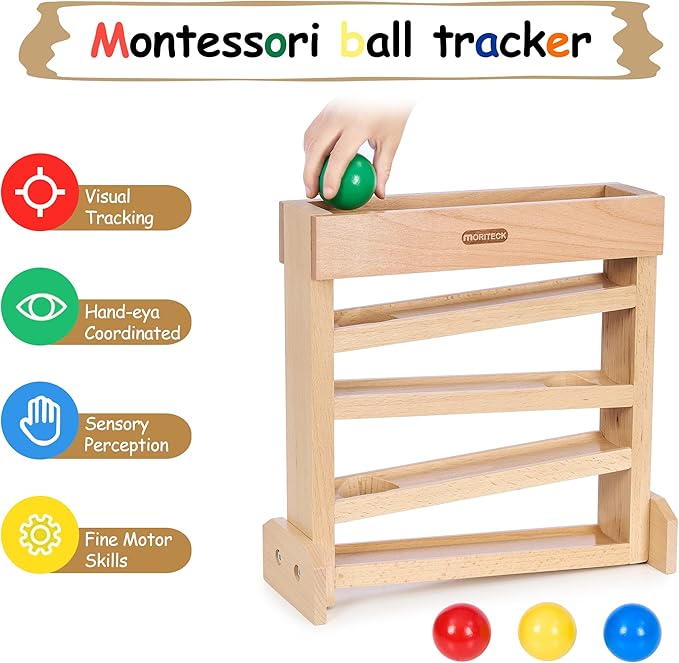 Montessori Ball Drop Toy, Wooden Ball Tracker, Early Developmental Pound Toys for Toddlers for 1-3 Year Old, Boys Girls Baby Birthday Gift