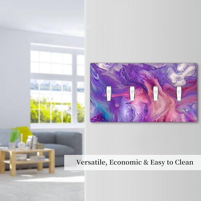 Liquid Marble Modern Abstract Texture Abstract Purple Paint Wall Art Light Switch Covers Quad Toggle 4 Gang Wall Plate Decorative Switch Plates Electrical Faceplate for Office Living Room Decor