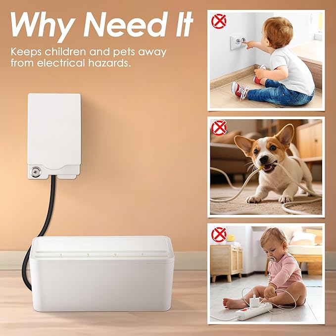 Power Strip Cover Baby Proof & Outlet Cover Box. Cable Management Box with Lock, Baby Proof Power Strip with Holes for Wire Storage and Organization, Outlet Protector