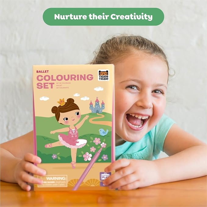 Schylling Tiger Tribe Ballet Coloring Set - Travel Take Along Art Kit - All Supplies Included - Easy Storage - Ages 3+ - 14014, Small