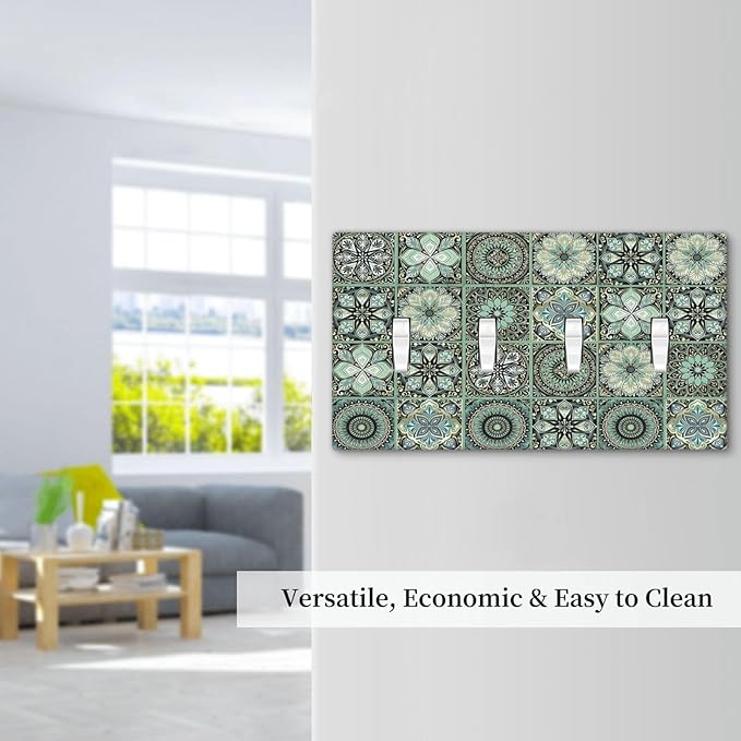 Moroccan Mandala Tile Floral Talavera Tiles Light Switch Covers Quad Toggle Electrical Faceplate 4 Gang Wall Plate Decorative Switch Plates Cover for Bathroom Kitchen Decor