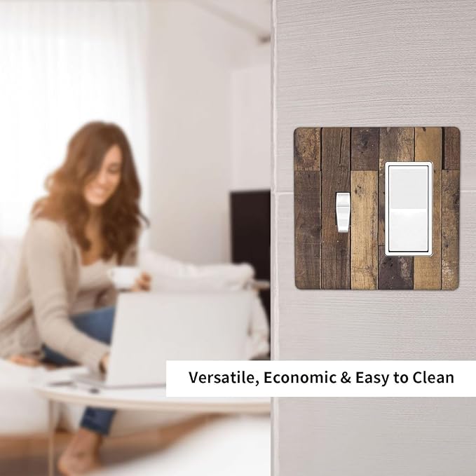Cool Brown Wood Style Vintage Rustic Print Outlet Covers 1 Toggle 1 Rocker Combination Decorative Wall Plate Electrical Switch Plates Light Switch Cover Plate for Farmhouse Home Decor