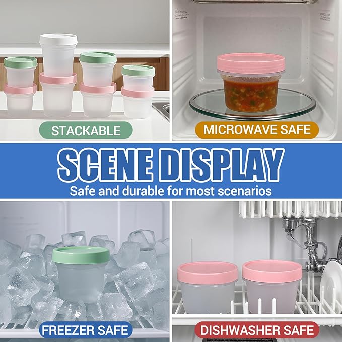 6 Pack 6.8oz Food Storage Containers, Plastic Containers with Twist Top Lid, Reusable Dishwasher Freezer Safe Airtight, Takeout Container - Ideal for Soup and More