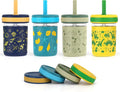 Sursip Toddler Glass Sippy Cups, Kids Baby 12 oz Spill-Proof Water Tumbler with Straw and Lids, Smoothie Snack Mason Jar For Travel School or At Home, 4 Packs