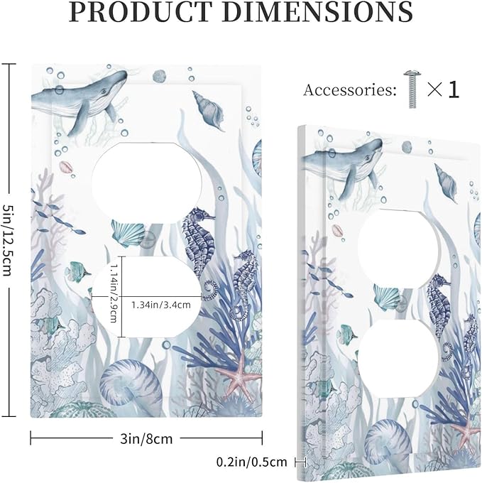 Ocean Themed Coral Seahorse Seashell Starfish Beach Outlet Covers 1 Gang Duplex Light Switch Cover Decorative Switch Plates Electrical Receptacle Faceplate Wall Plate for Bathroom Home Decor