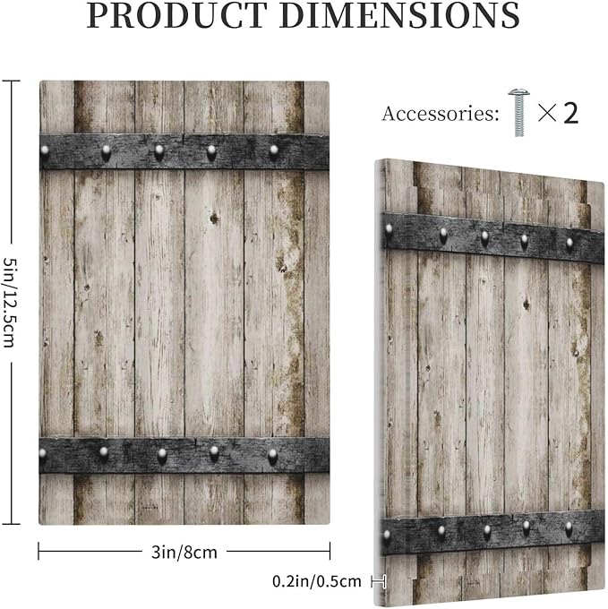 1-Gang No Device Decorative Blank Receptacle Wall Plate Western Rustic Wooden Barn Door Wood Cabin Country Metal Texture Light Switch Mid Size Electrical Face Plate Cover for Unused Outlets/Switches