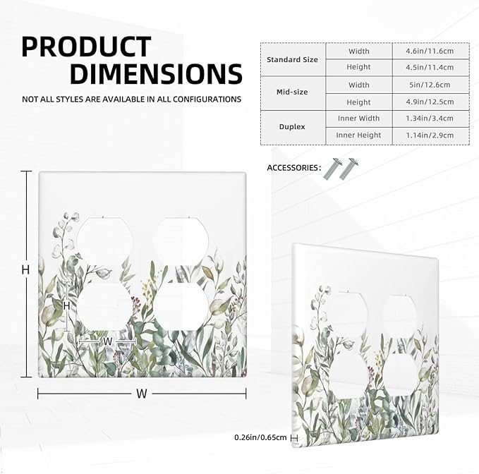 Wildflower Garden Rustic Green Leaf Floral Outlet Covers 2 Gang Double Duplex Decorative Light Switch Covers Electrical Wallplates Socket Faceplate for Bed Room Living Room Decor
