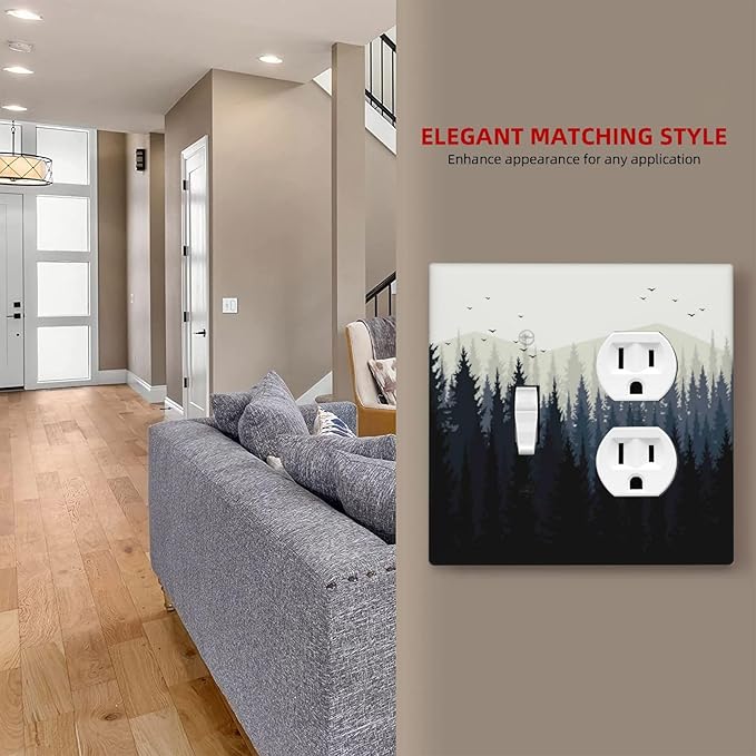 Wallplates Forest Pine Tree Mountains Black Bird 1 Toggle 1 Duplex Switch Plate Electrical Gfci Faceplate Decorative Light Switch Covers For Bed Room Farmhouse Decor