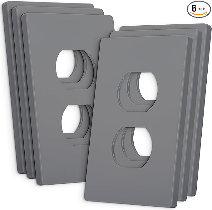 Bates- Screwless Duplex Wall Plates, 6 Pack, Grey, Screwless Wall Plate Cover