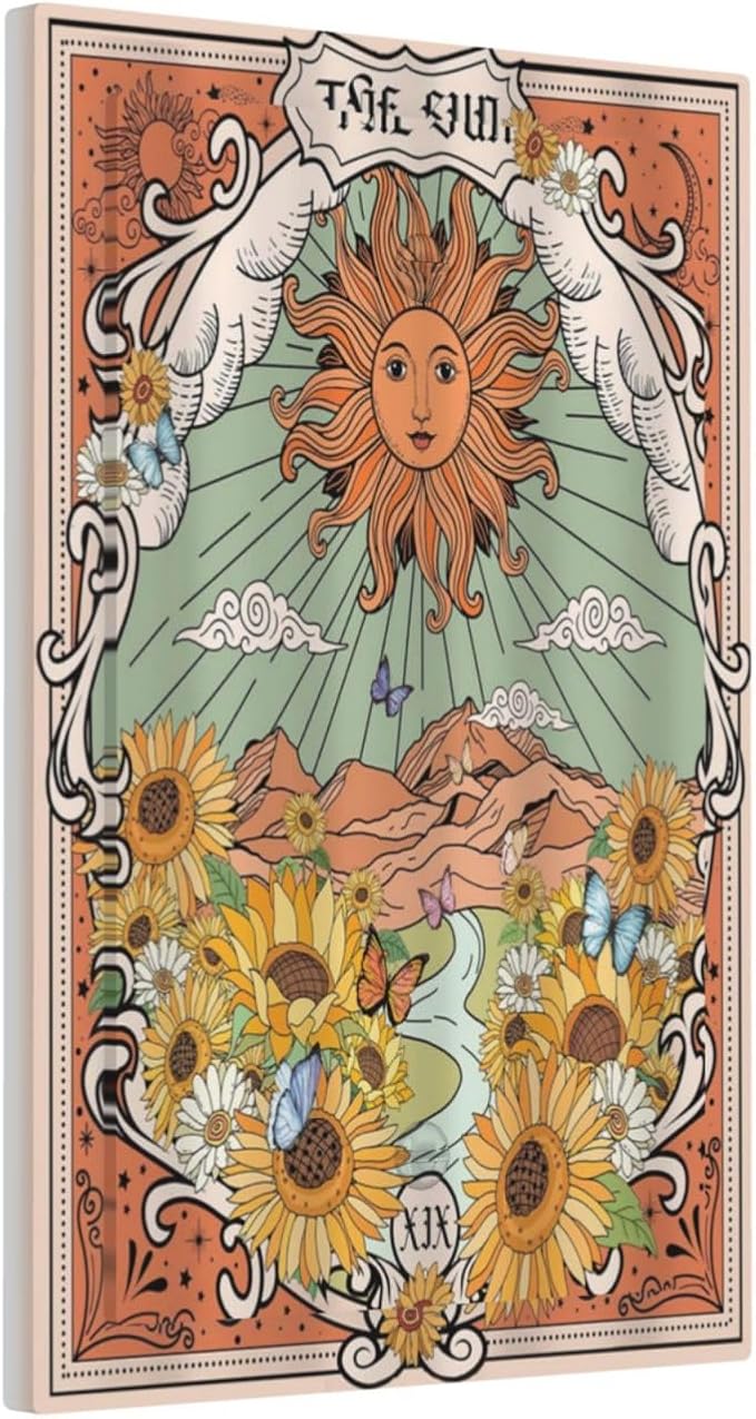 Boho Retro Sun Sunflower Vintage Flower Butterfly Light Switch Cover Plate 1 Gang No Device Blank Electrical Wall Plates Faceplate Decorative Switch Plate for Farmhouse Home Decor