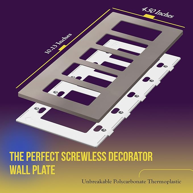 ENERLITES Elite Series Screwless Decorator Wall Plate Child Safe Outlet Cover, Gloss Finish, Size 5-Gang 4.68" H x 10.14" L, Unbreakable Polycarbonate Thermoplastic, SI8835-NK, Nickel