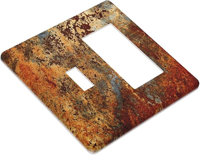 Rust Old Rusty Copper Electrical 2 Gang Single Toggle/Rocker Combination Light Switch Cover Decorative Wall Plate Electrical Switch Faceplate