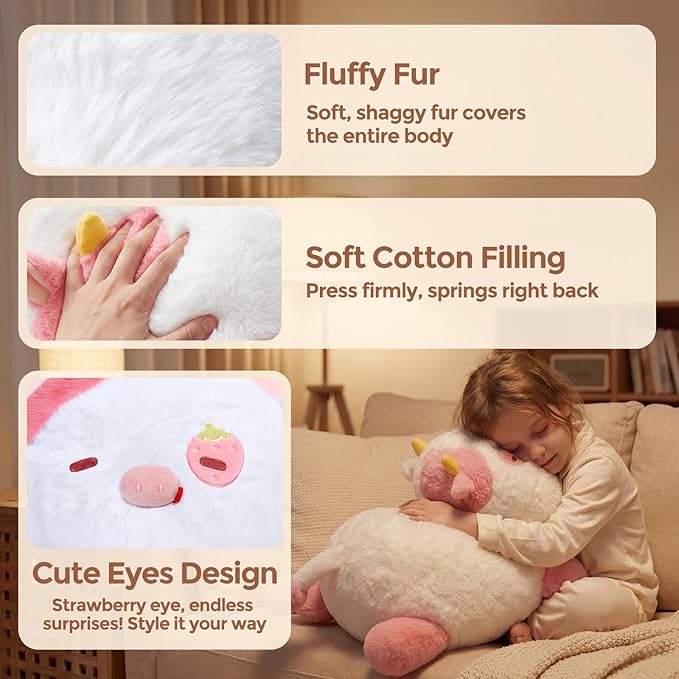 Weighted Stuffed Animals 4.0 Lbs – Weighted Strawberry Cow Plush, Weighted Plush Animals for Kids, Cow Weighted Pillow, Birthday Gifts for Women, Girls and Males (23 inch)