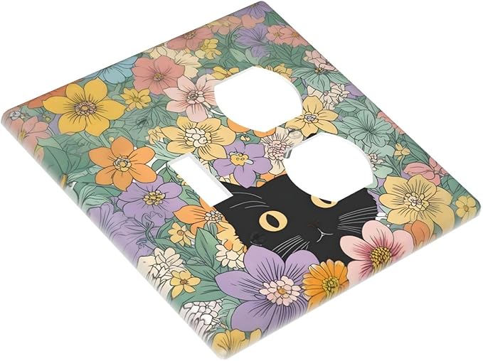Wallplates Funny Cute Cartoon Cat Floral Colorful Flower 1 Toggle 1 Duplex Switch Plate Electrical Gfci Faceplate Decorative Light Switch Covers For Kids Room Nursery Decor