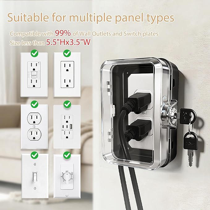 1 Pack Universal Baby Safety Electrical Outlet Cover Box Childproof Plug Cover - More Space for Large Plugs Easy to Install & Use Fit Socket Protector (1Pack, Black)