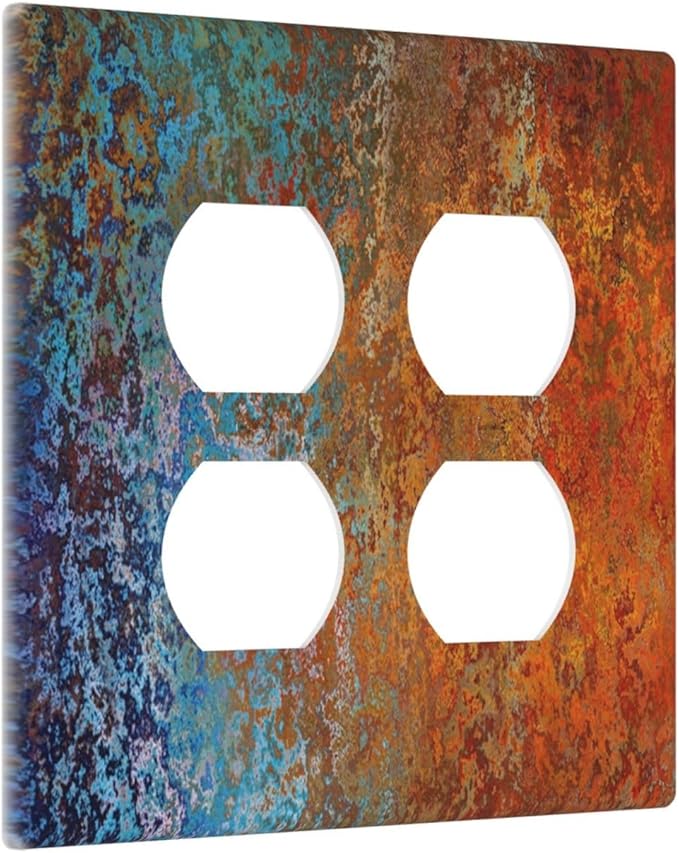 Decorative Outlet Covers Red/Celestial Blue Rust Colorful Metal Rusty 2 Gang Double Duplex Light Switch Cover Wall Plates Electrical Socket Cover Art Faceplate for Bedroom Bathroom