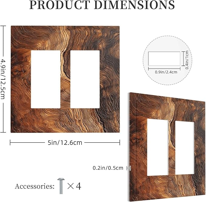Natural Wood Grain Texture Old Tree Trunk Print Decorative Outlet Covers 2 Gang Double GFCI Rocker Electrical Wall Panels Light Switch Cover Plate for Farmhouse Home Decor