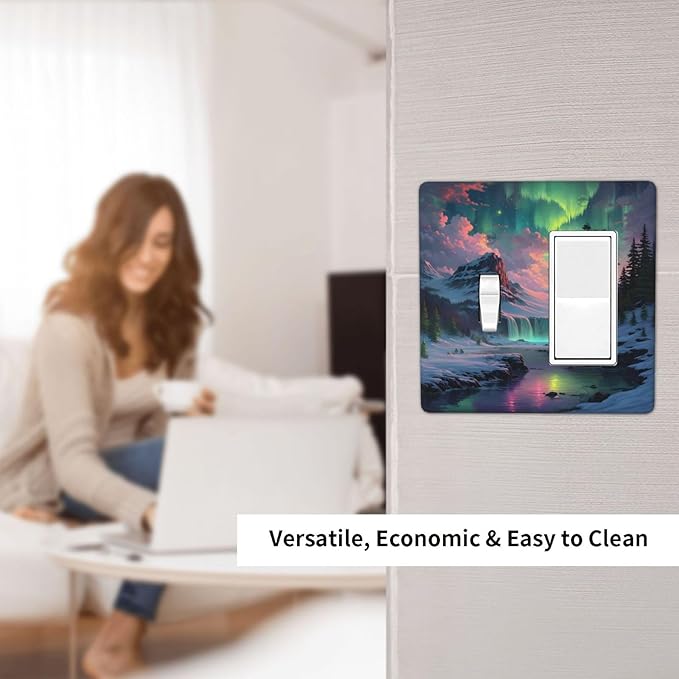 Snow Mountain Aurora Waterfalls Rivers Forest Outlet Covers 1 Toggle 1 Rocker Combination Decorative Wall Plate Electrical Switch Plates Light Switch Cover Plate for Bedroom Living Room Decor