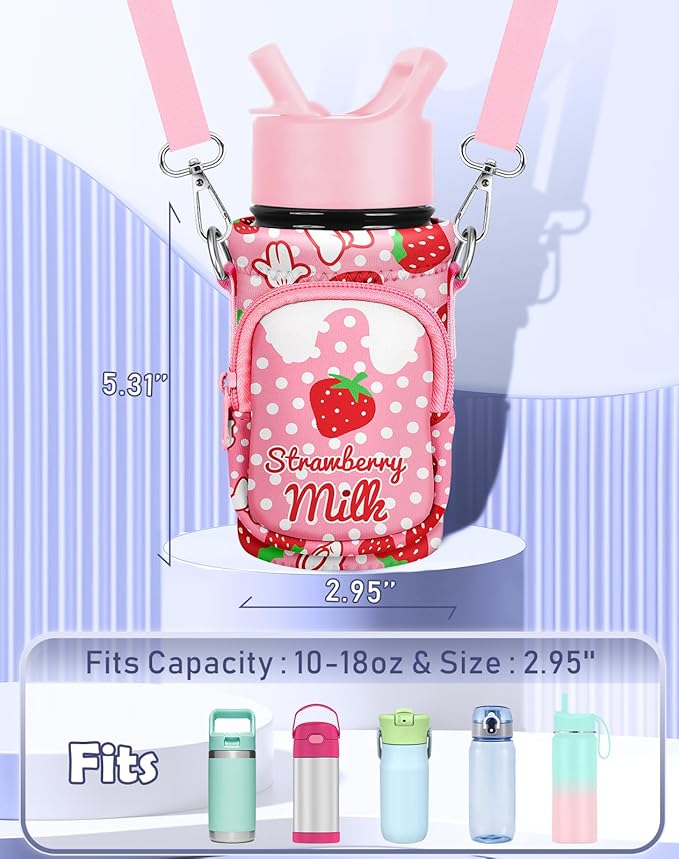 Miss Adola Water Bottle Carrier with Strap - Insulated Kids Water Bottle Holder for Boys Girls Bottle Bag for 10-18Oz