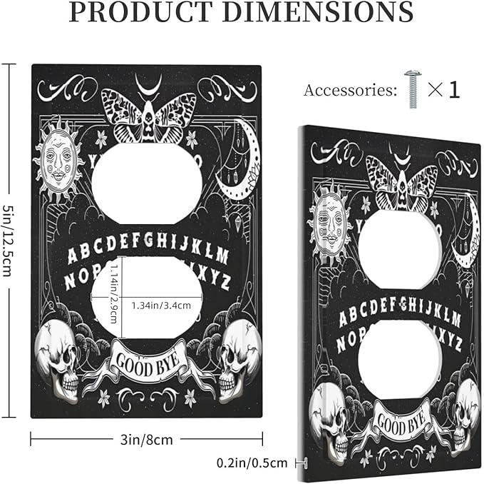 Black Witchy Skeleton Skull Gothic Sun Moon Outlet Covers 1 Gang Duplex Light Switch Cover Decorative Switch Plates Electrical Receptacle Faceplate Wall Plate for Bedroom Living Room Decor