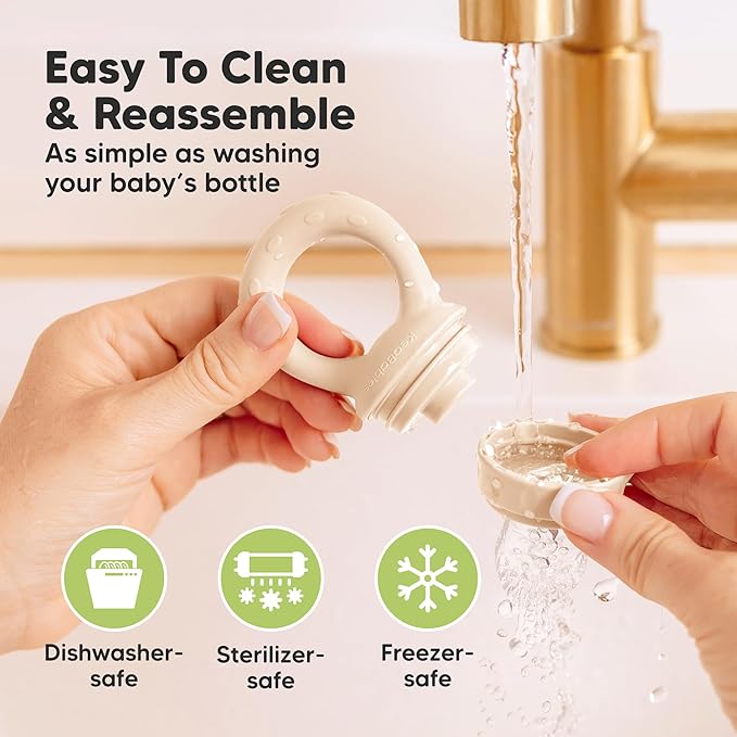 KeaBabies Baby Fruit Feeder 2pk - Silicone Baby Food Feeder for Babies 6-12 Months, Breast Milk Popsicle Teether, Weaning, Pacifier, Freeze Frozen Solid Food, Infant Feeding Essential (Mist Rose)