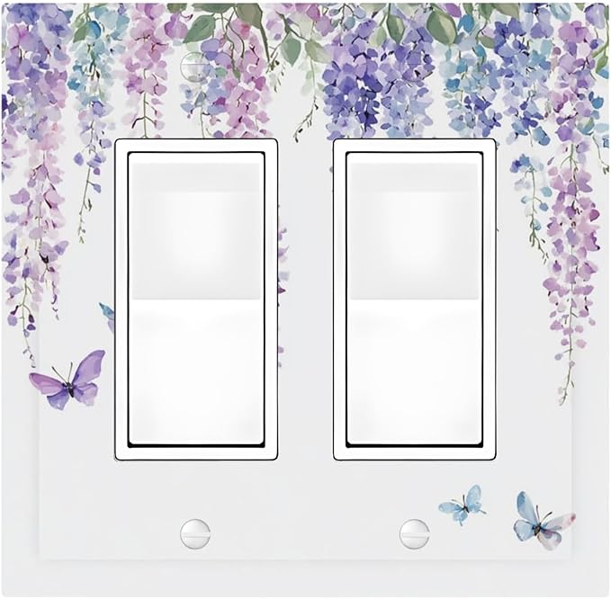 Decorative Outlet Covers Purple Flowers Watercolor Floral Butterflies 2 Gang Double Gfci Rocker Electrical Wall Panels Light Switch Cover Plate For Bed Room Living Room Decor