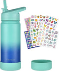 mininoo Kids Water Bottle for School, 16oz Stainless Steel Insulated Water Bottle Kids with Straw Lid for Girls, Boys (Sky/Blue)