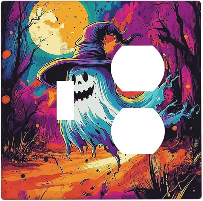 Wallplates Ghost Colorful Forest Moon Dead Tree 1 Toggle 1 Duplex Switch Plate Electrical Gfci Faceplate Decorative Light Switch Covers For Nursery Kids Room Decor