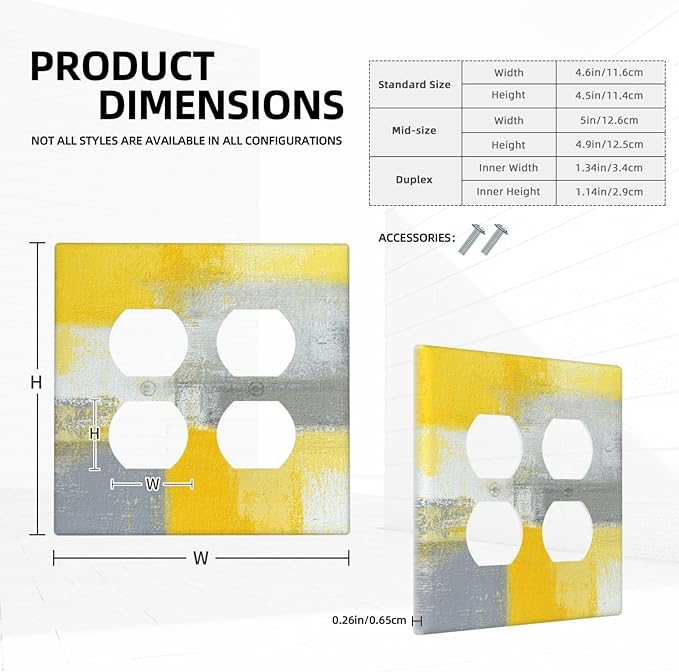 Outlet Covers Retro Modern Gray Yellow Ombre Abstract Art 2 Gang Decorative Light Switch Cover Double Duplex Wall Plates Switch Plates Electrical Socket Covers for Bathroom Bedroom Decor