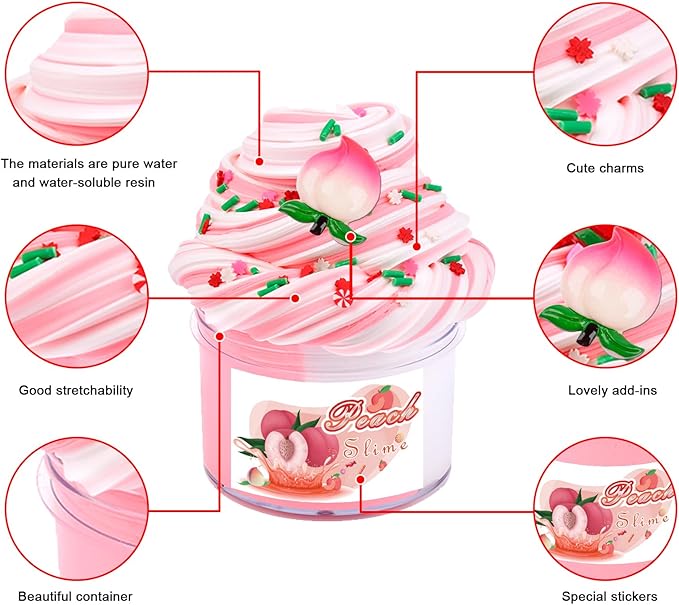 Scented Slime Kit with 7 Pack Butter Slimes,Dual Colored Pink Slime Watermelon Charms,Super Soft and Non-Sticky, Stress Relief Toy Party Favors Birthday Gifts for Girls,Ages 4-12 - Party Favors.