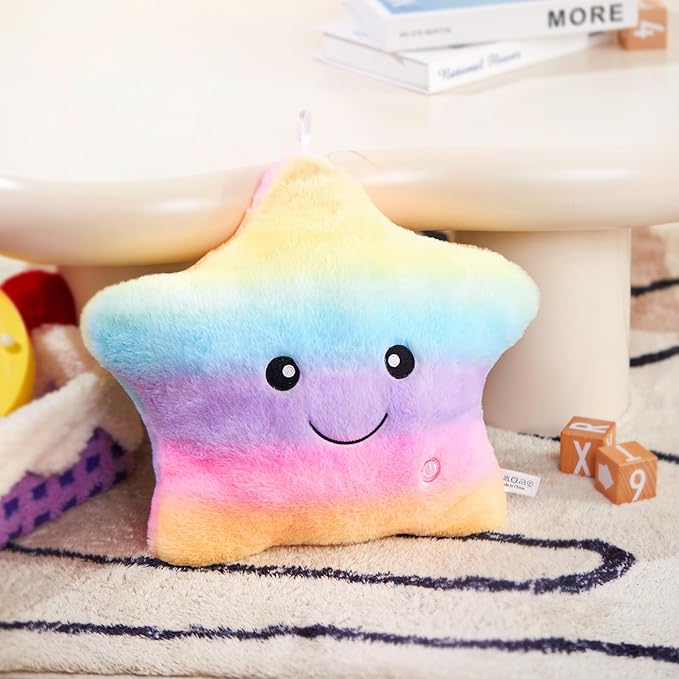 WEWILL 13'' Rainbow Light up Twinkle Star Glowing LED Night Light Plush Toy Stuffed Animal Birthday Christmas Holiday Valentines Gifts for Toddlers Girls