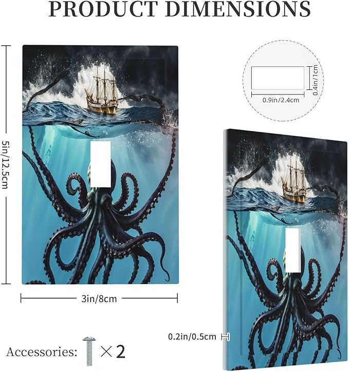 Light Switch Cover Plate Black Ocean Nautical Octopus Ship Funny Kraken 1 Gang Decorative Switch Plate Covers Single Toggle Wall Plates Electrical Faceplate for Bathroom Home Decor