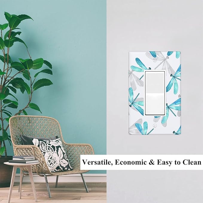 Blue Dragonfly Single Rocker Wall Plate Spring Summer Flying Dragonfly Decorator Rocker Switch Plate Decorative 1 Gang Lightswitch Cover Home & Office