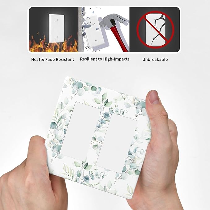 Green Eucalyptus Leaf 2 Gang Double GFCI Rocker Rocker/Decorator Light Switch Cover Decorative Outlet Wall Plate Electrical Faceplate Screwless