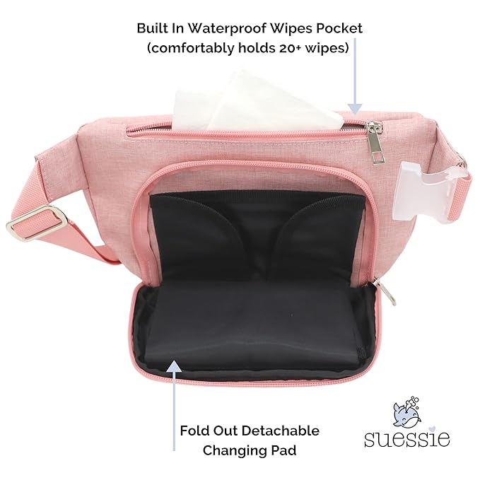 Suessie Fanny Pack Diaper Bag - with Baby Changing Pad & Waterproof Wipes Pocket - Stroller Organizer