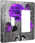 Romantic Purple Butterfly Rose Flower 2 Gang Single Toggle/Decorator Combination Light Switch Cover Decorative Combo 1-Toggle/1-GFCI/Rocker Wall Plate Cover