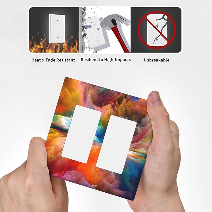 Light Switch Cover Plate Iridescent Abstract Colorful Clouds 2 Gang Double Rocker Decorative Switch plates Rainbow GFCI Wall Plates Electrical Outlet Covers Receptacle for Bathroom Home Decor