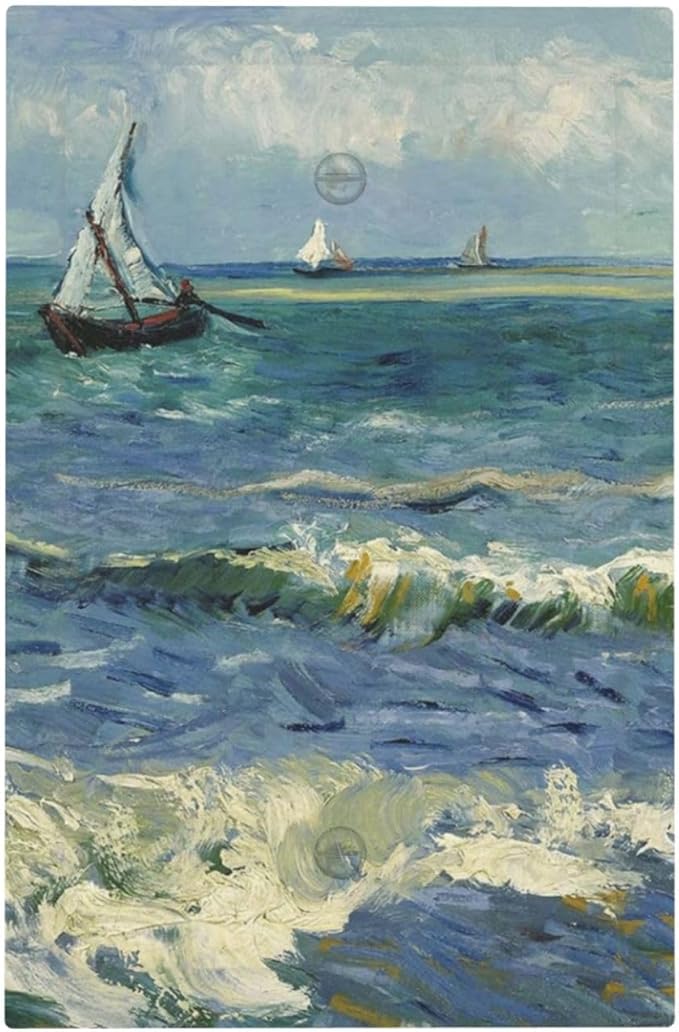 Nautical Ocean Waves Sailboat Painting Blue Sky Light Switch Cover Plate 1 Gang No Device Blank Electrical Wall Plates Faceplate Decorative Switch Plate Covers for Bathroom Bedroom Decor