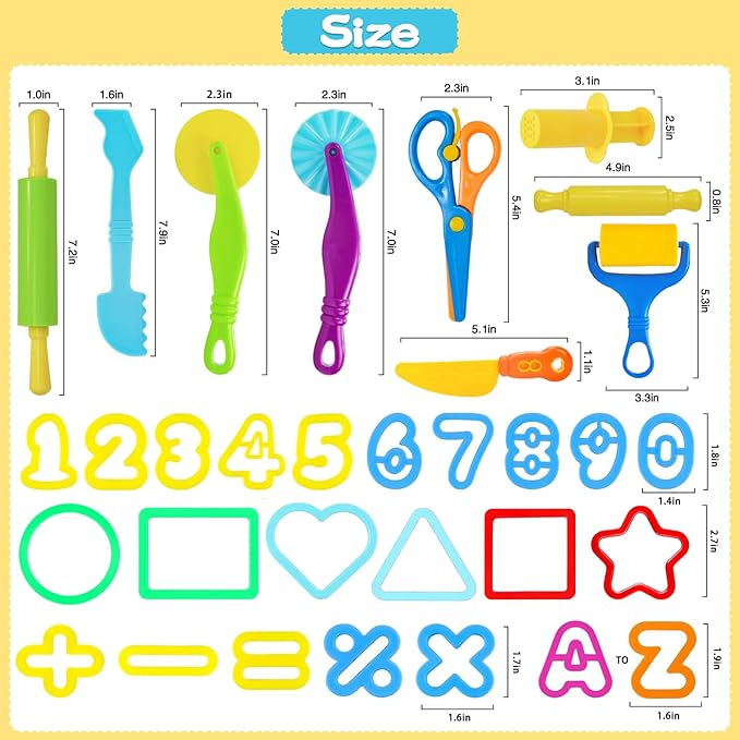 LCY WEDSHI Dough Tool Set, 56 Pcs Dough Tools Sets for Kids Ages 4-8, Dough Accessories Includes Alphabet Numbers Shapes, Cutters Roller, Rolling Pins, Safety Scissors, Plastic Knife