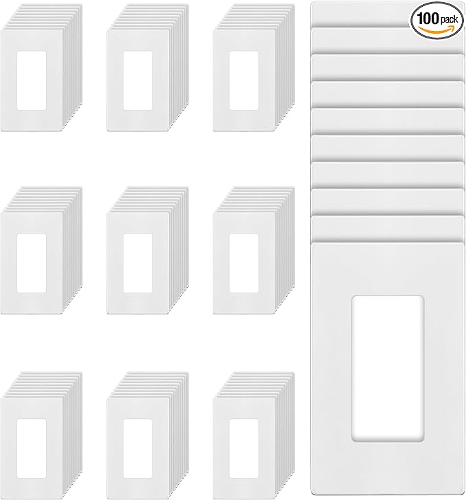 TG Screwless Decorator Wall Plates Child Safe Outlet Covers, Size 1-Gang 4.50" H x 2.75” L, Unbreakable Polycarbonate Thermoplastic, UL Listed, Glossy, White (100 Pack)