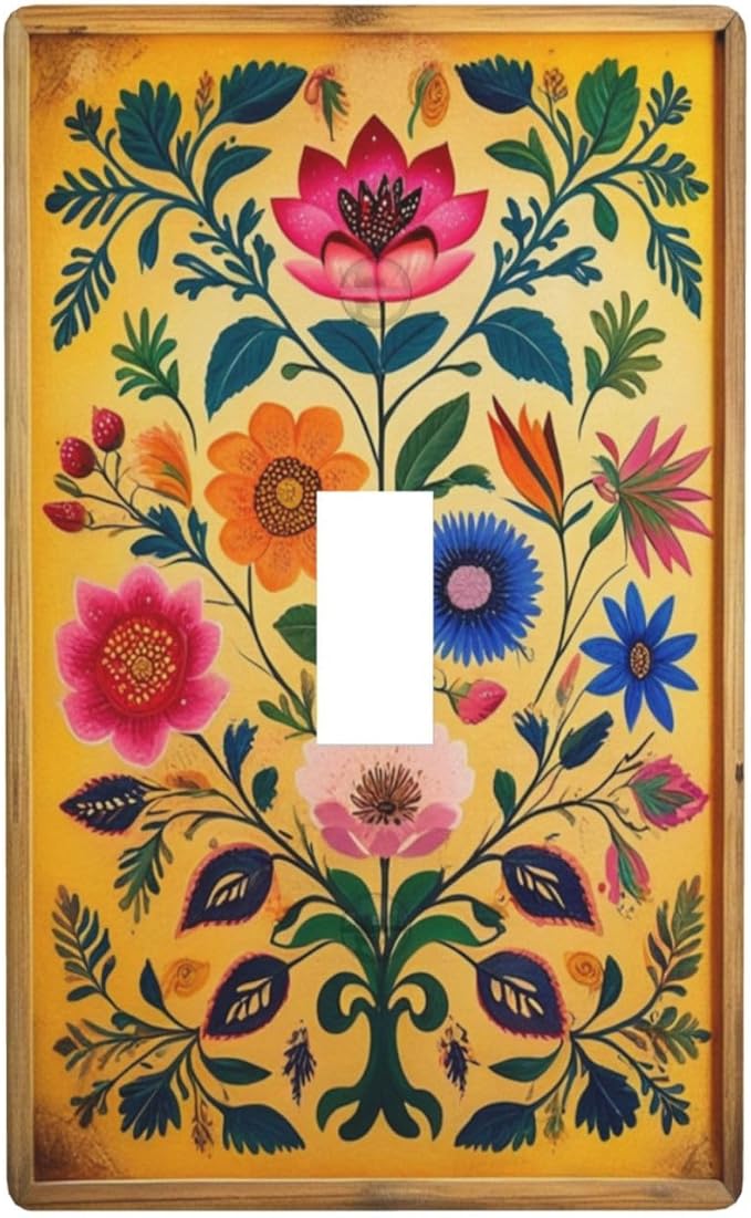 Decorative Art Light Switch Covers ColorFul Blooms Single Toggle Wall Plate Decorative Switchcover Electrical Switchplate for Home Decor