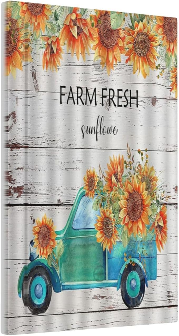 Decorative Switch Plate Covers Teal Farm Truck Pulling Sunflowers 1 Gang Light Switch Cover Plate Blank Wall Plate Cover Switchplate Electrical Faceplate for Farmhouse Bathroom Bedroom Decor