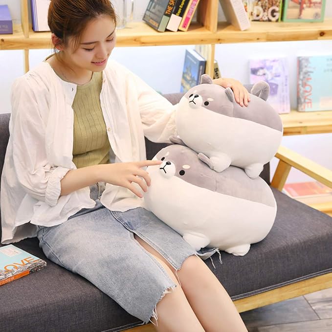 EHOTONG Shiba Inu Dog Plush Pillow, Corgi Stuffed Animal Plush Toy Hug Pillow Gifts for Girl Boy (Gray, 19.6in)