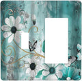 Decorative Outlet Covers Turquoise Flowers and Butterflies Rustic Teal White Floral 2 Gang 1 Gang Wall Plate Single Toggle Rocker Device Combination Light Switch Cover Plate Switch Plate Cover