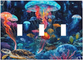 Jellyfish Sea Turtle Fantasy Ocean Coral Underwater World Decorative Switch Plates 3 Gang Wall Plate Triple Toggle Light Switch Cover Faceplate Electrical Wall Panels for Nursery Kids Room Decor