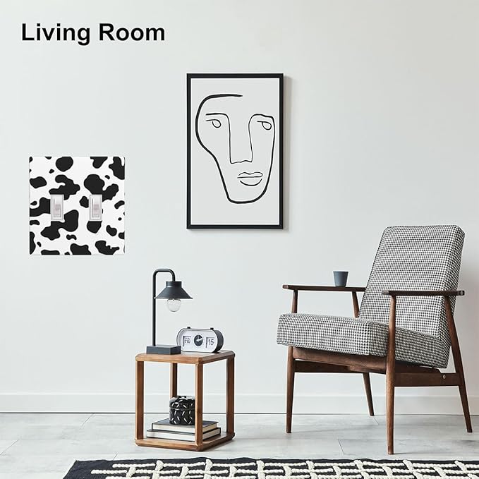 Black White Cow Print 2-Gang Double Toggle Switch Plate, Farm Cow Pattern Wall Plate for Farmhouse, Bedroom, Kitchen & Home